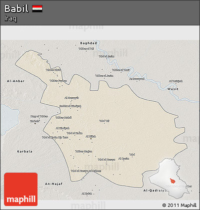 Shaded Relief 3D Map of Babil, semi-desaturated