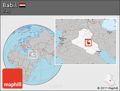 Gray Location Map of Babil, highlighted country, within the entire country