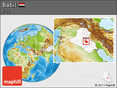 Physical Location Map of Babil, highlighted country, within the entire country