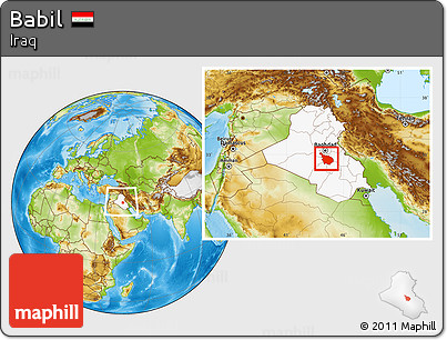 Physical Location Map of Babil, highlighted country, within the entire country