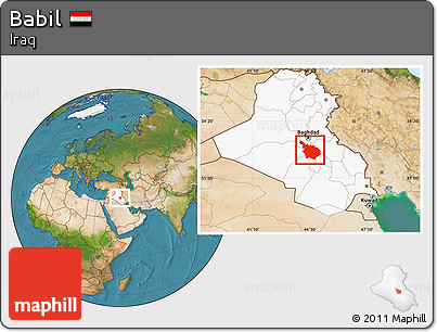 Satellite Location Map of Babil, highlighted country