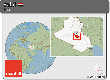 Savanna Style Location Map of Babil, highlighted country, hill shading