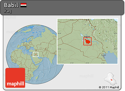 Savanna Style Location Map of Babil, hill shading