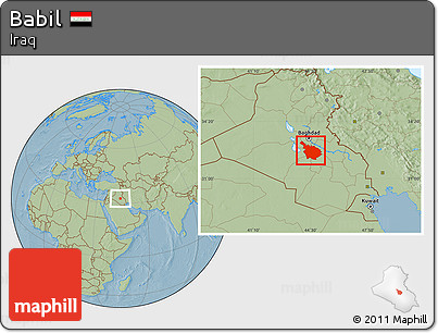 Savanna Style Location Map of Babil, hill shading