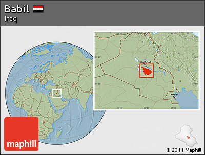 Savanna Style Location Map of Babil, hill shading