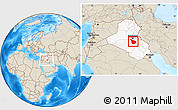 Shaded Relief Location Map of Babil, highlighted country, within the entire country