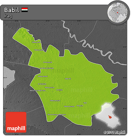 Physical Map of Babil, darken, desaturated
