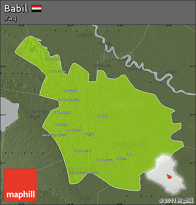 Physical Map of Babil, darken, semi-desaturated
