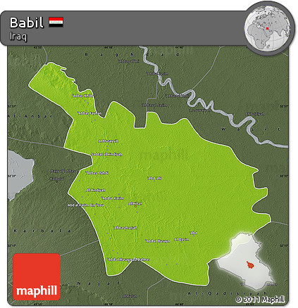 Physical Map of Babil, darken, semi-desaturated