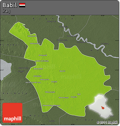 Physical Map of Babil, darken, semi-desaturated