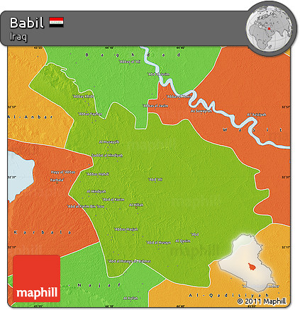 Physical Map of Babil, political outside
