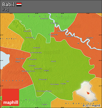 Physical Map of Babil, political outside