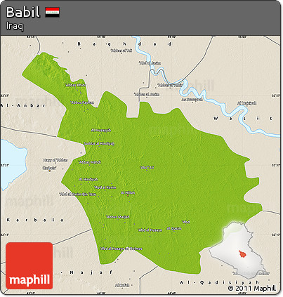 Physical Map of Babil, shaded relief outside