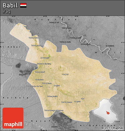 Satellite Map of Babil, darken, desaturated