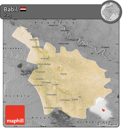 Satellite Map of Babil, darken, desaturated