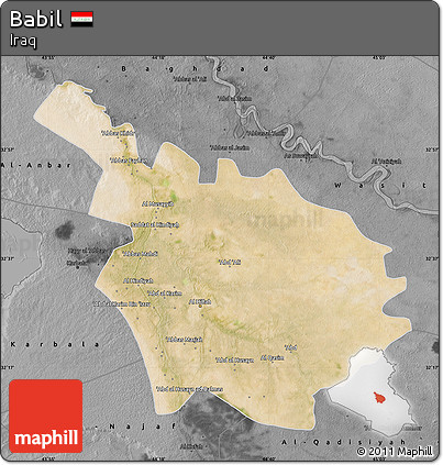 Satellite Map of Babil, darken, desaturated