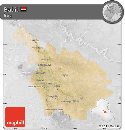 Satellite Map of Babil, lighten, desaturated