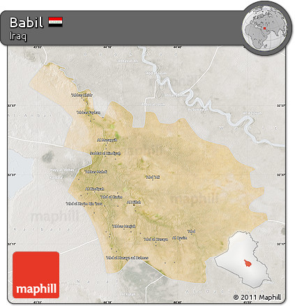 Satellite Map of Babil, lighten, semi-desaturated