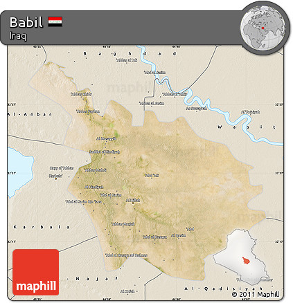 Satellite Map of Babil, shaded relief outside