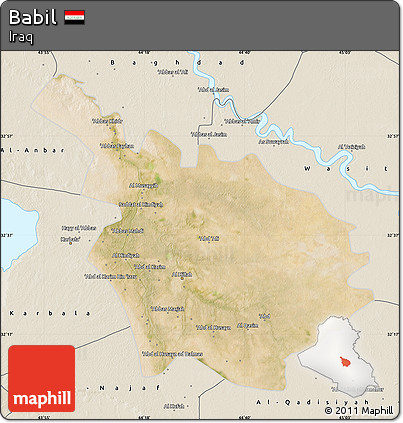 Satellite Map of Babil, shaded relief outside