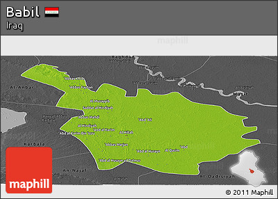 Physical Panoramic Map of Babil, darken, desaturated