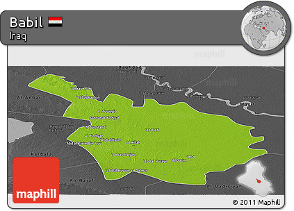 Physical Panoramic Map of Babil, darken, desaturated