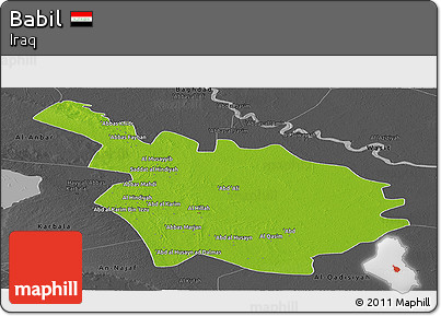 Physical Panoramic Map of Babil, darken, desaturated