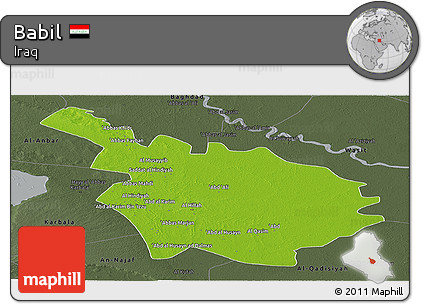 Physical Panoramic Map of Babil, darken, semi-desaturated