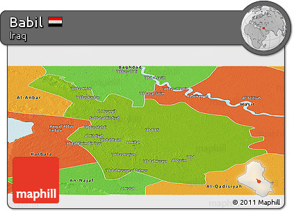 Physical Panoramic Map of Babil, political outside
