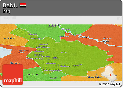 Physical Panoramic Map of Babil, political outside