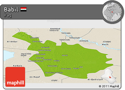 Physical Panoramic Map of Babil, shaded relief outside