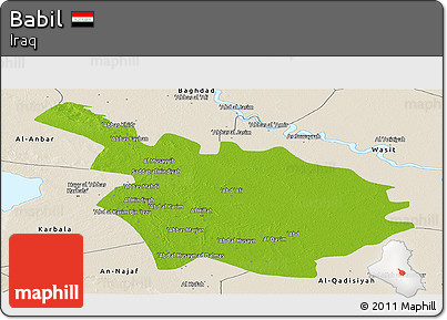 Physical Panoramic Map of Babil, shaded relief outside