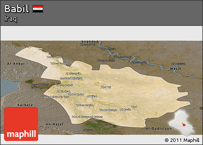 Satellite Panoramic Map of Babil, darken