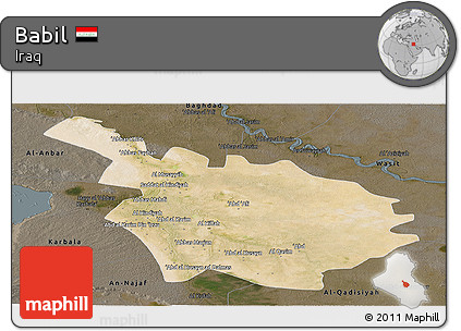 Satellite Panoramic Map of Babil, darken