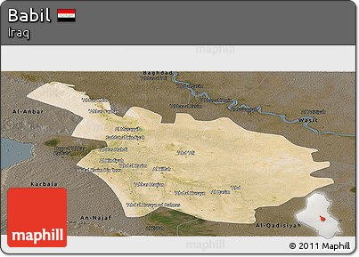 Satellite Panoramic Map of Babil, darken