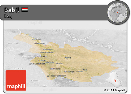 Satellite Panoramic Map of Babil, lighten, desaturated