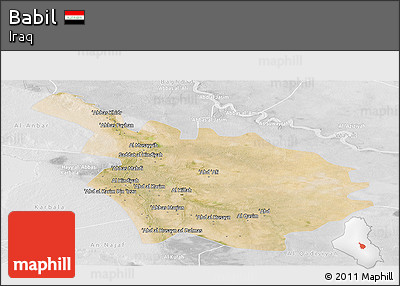 Satellite Panoramic Map of Babil, lighten, desaturated