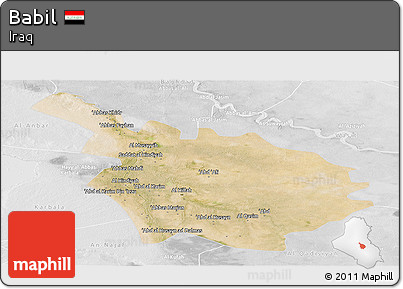 Satellite Panoramic Map of Babil, lighten, desaturated