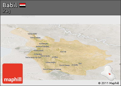 Satellite Panoramic Map of Babil, lighten, semi-desaturated