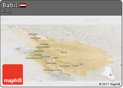 Satellite Panoramic Map of Babil, lighten, semi-desaturated