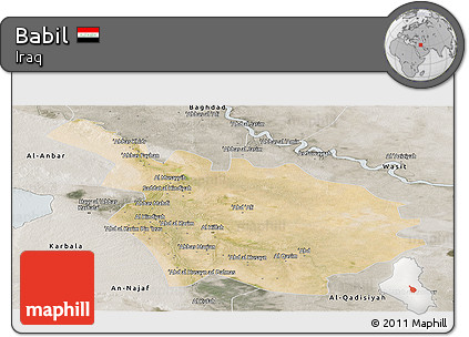 Satellite Panoramic Map of Babil, semi-desaturated