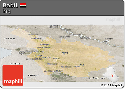 Satellite Panoramic Map of Babil, semi-desaturated