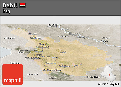 Satellite Panoramic Map of Babil, semi-desaturated