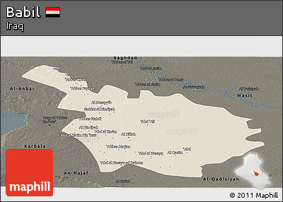 Shaded Relief Panoramic Map of Babil, darken