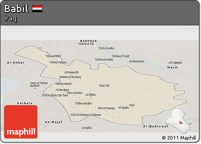 Shaded Relief Panoramic Map of Babil, semi-desaturated