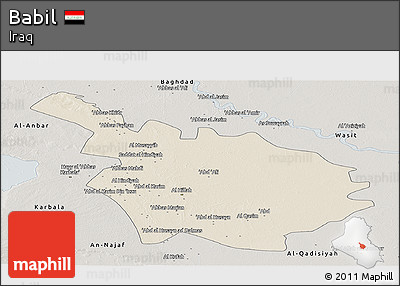 Shaded Relief Panoramic Map of Babil, semi-desaturated