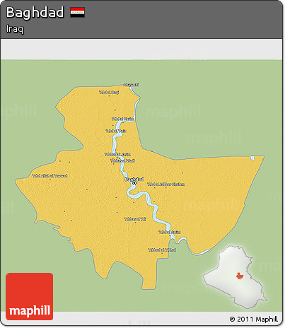 Savanna Style 3D Map of Baghdad, single color outside