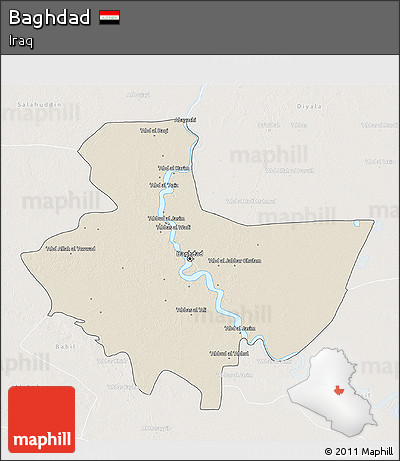 Shaded Relief 3D Map of Baghdad, lighten