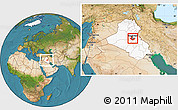 Satellite Location Map of Baghdad, highlighted country, within the entire country