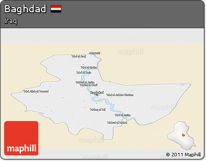 Classic Style Panoramic Map of Baghdad, single color outside